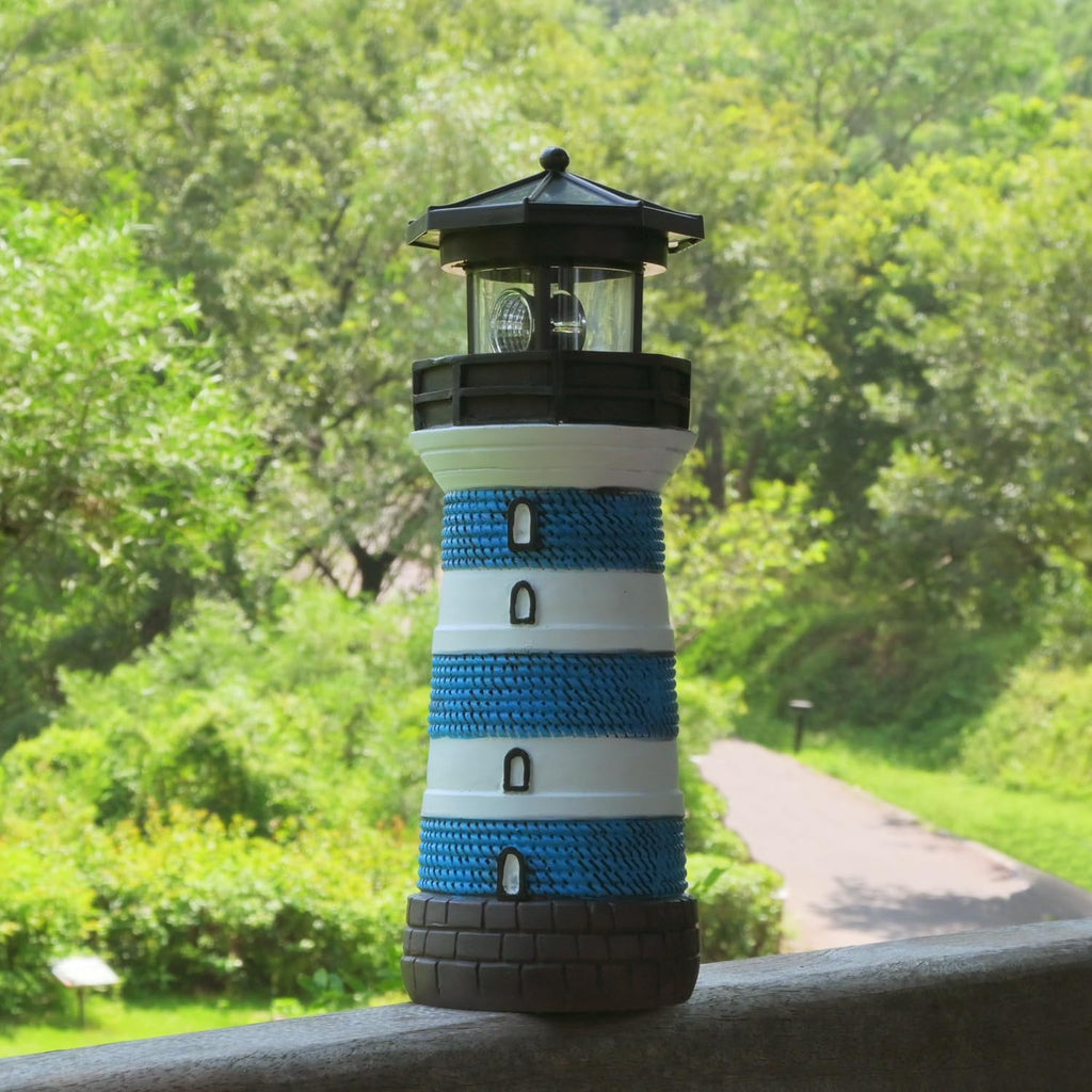 Solar Lighthouse Rotating Beacon Led Yard Statue B4988