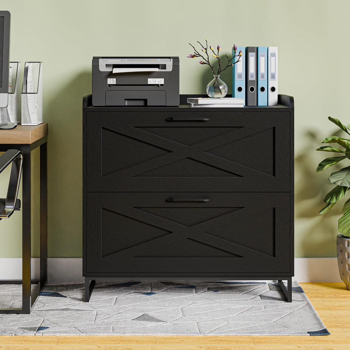 2 Drawer Black File Cabinet with Charging Station Z6693