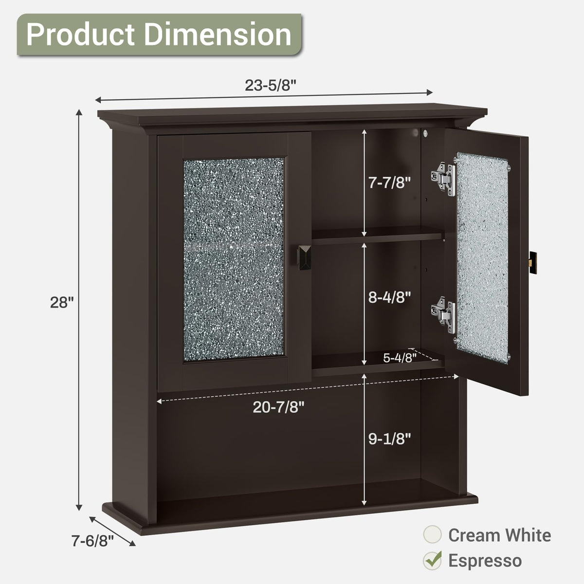 Wall Mount Medicine Cabinet with Tempered Glass Door G769624