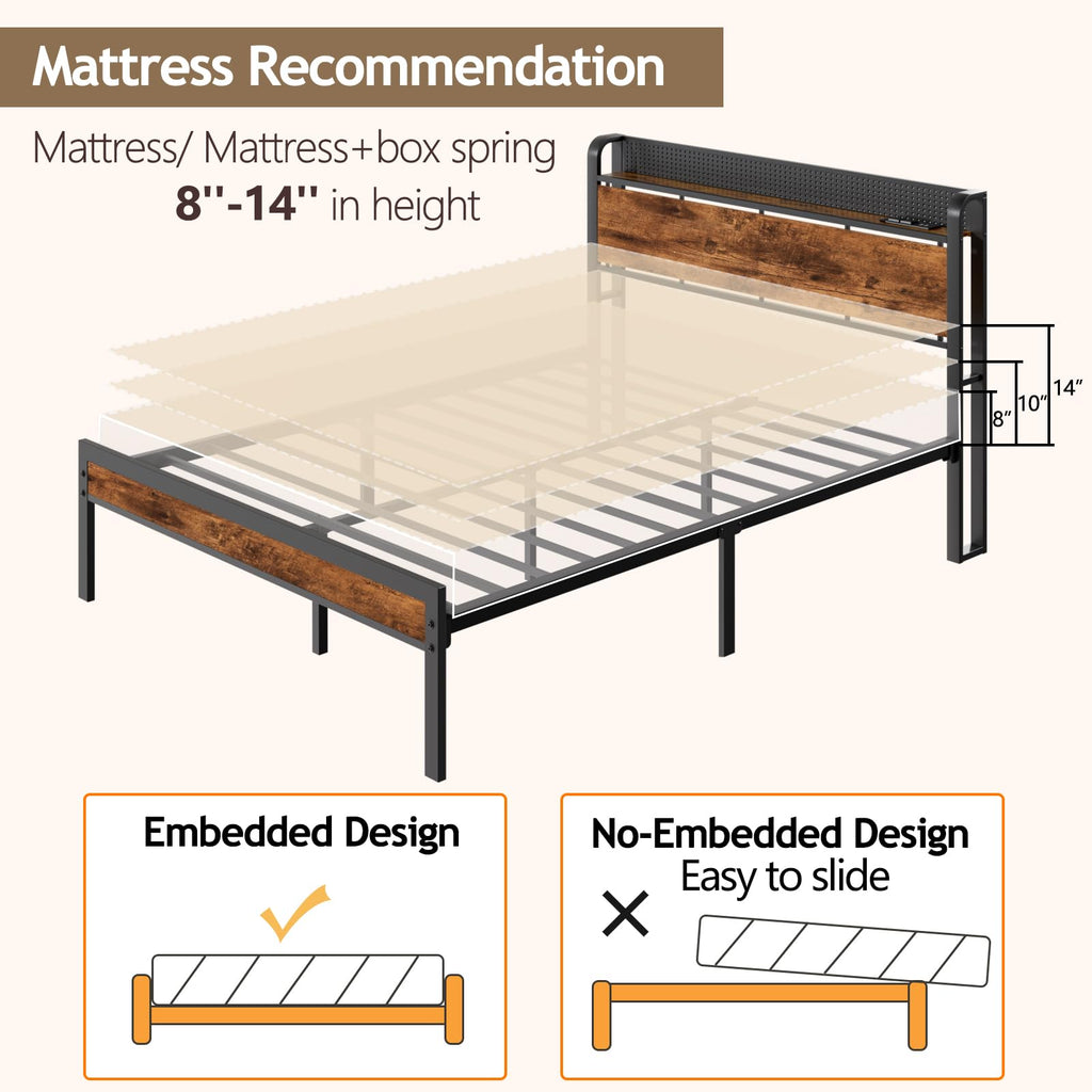 Full Bed Frame with Headboard and LED Lights V315103