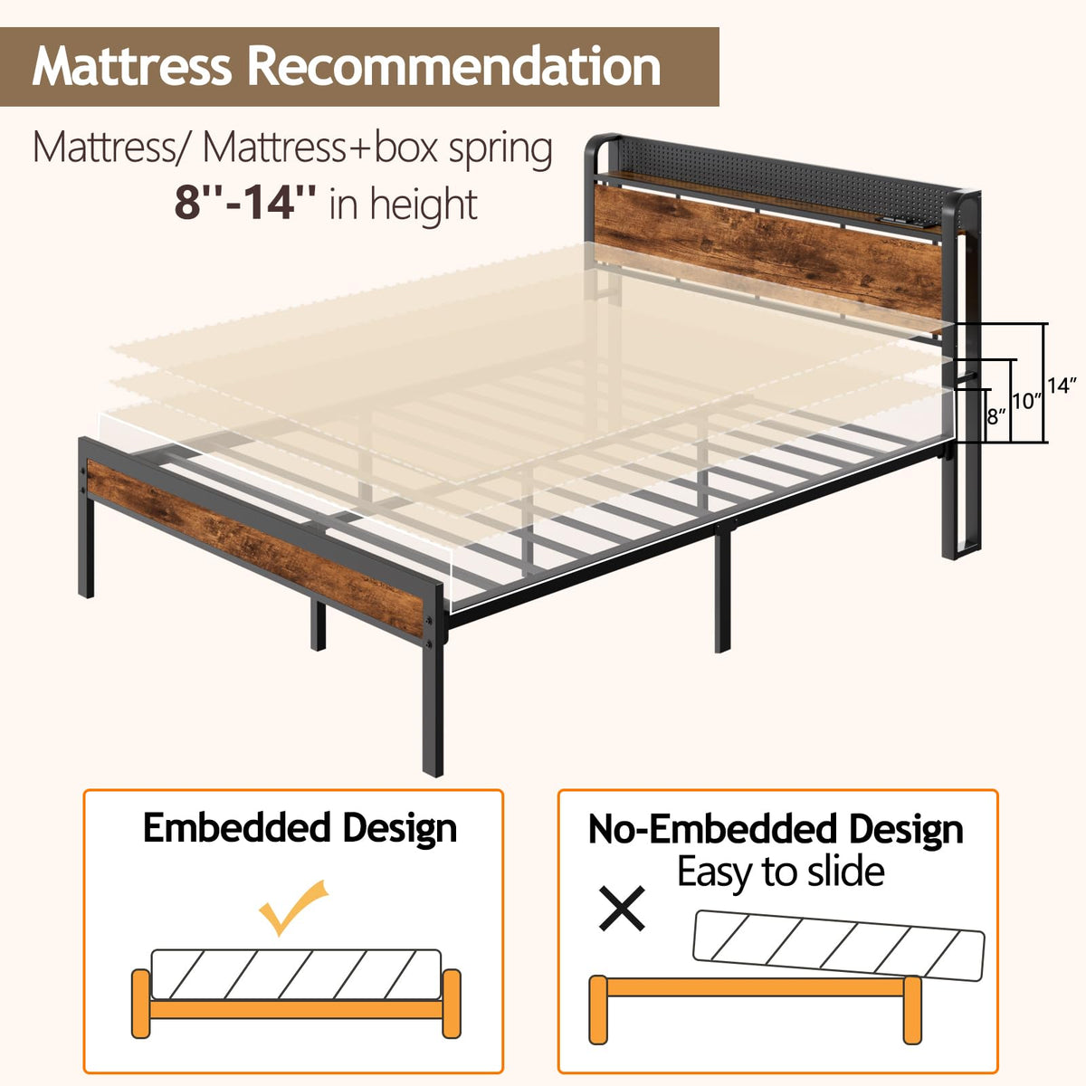 Full Bed Frame with Headboard and LED Lights V315103
