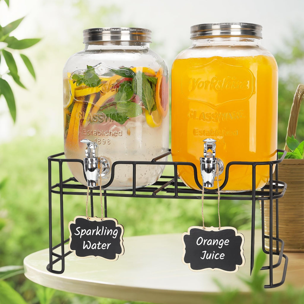 2 Pack 1 Gallon Glass Drink Dispensers with Stand S486