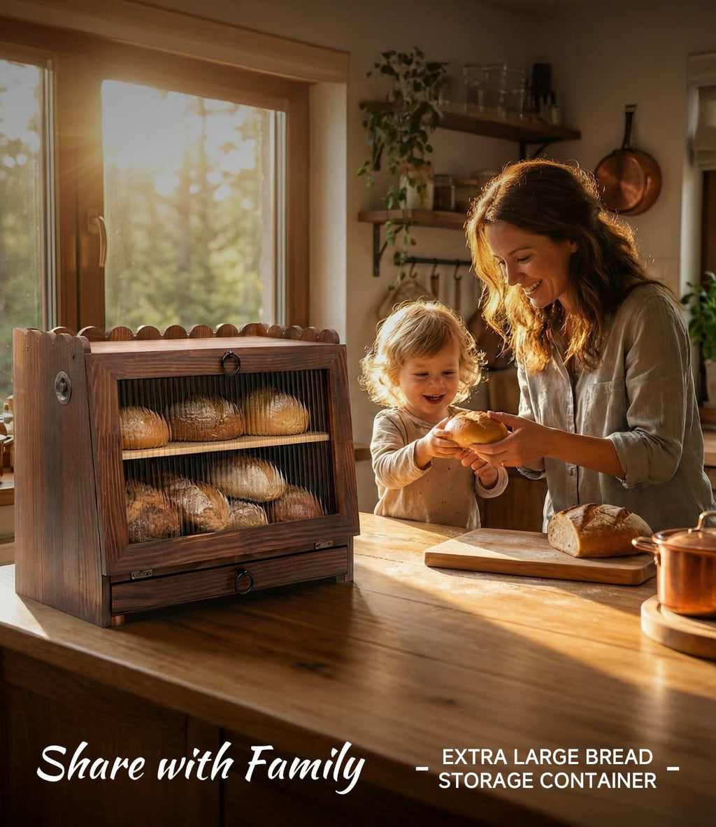 Wooden Double Layer Bread Box B7178