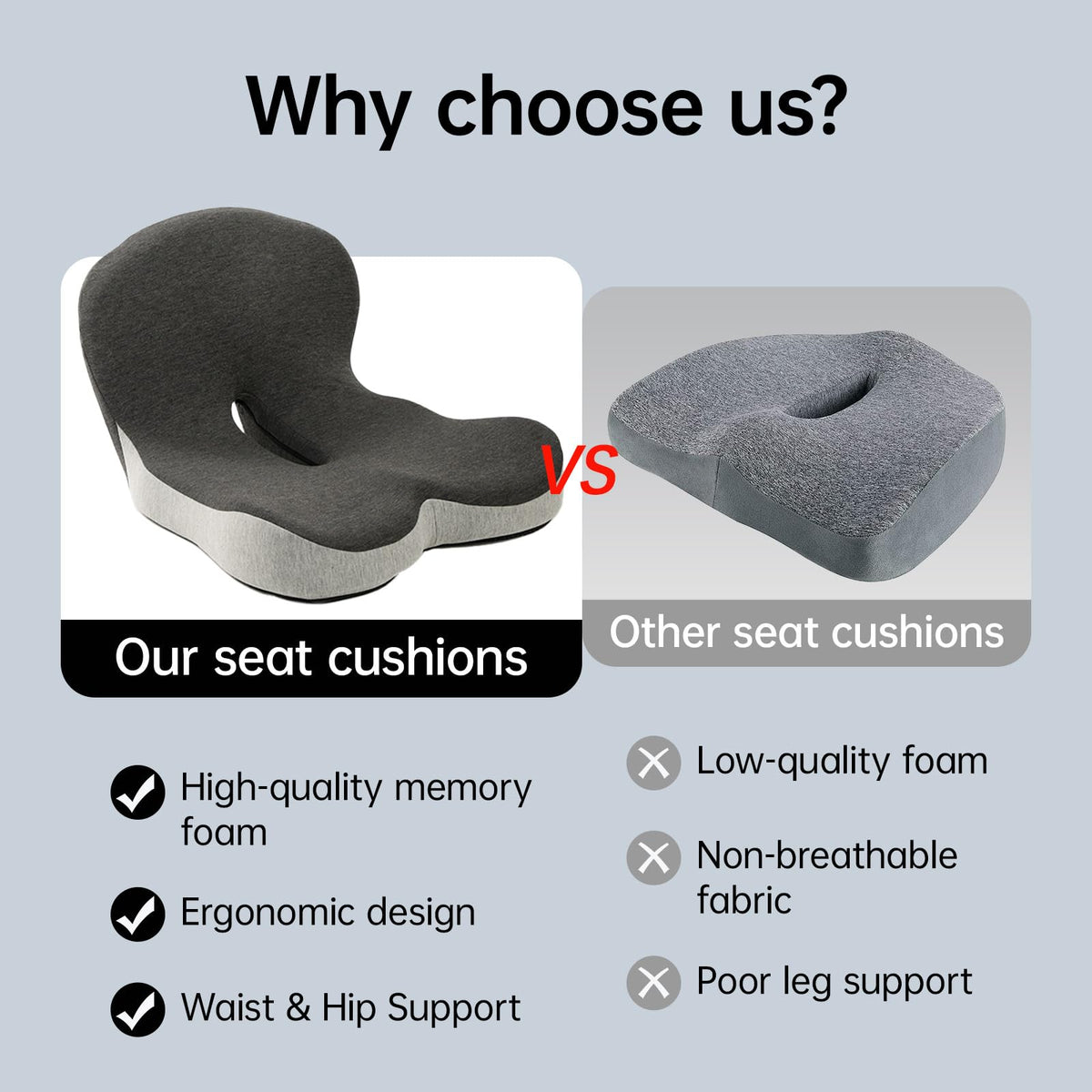 L-Shaped Memory Foam Seat Cushion with Back Support U1589
