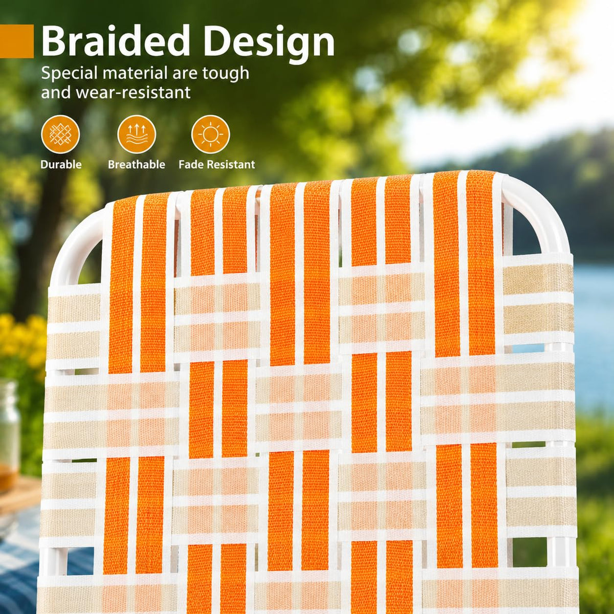 Webbed Foldable Metal Patio Chairs Set of 2 J86473