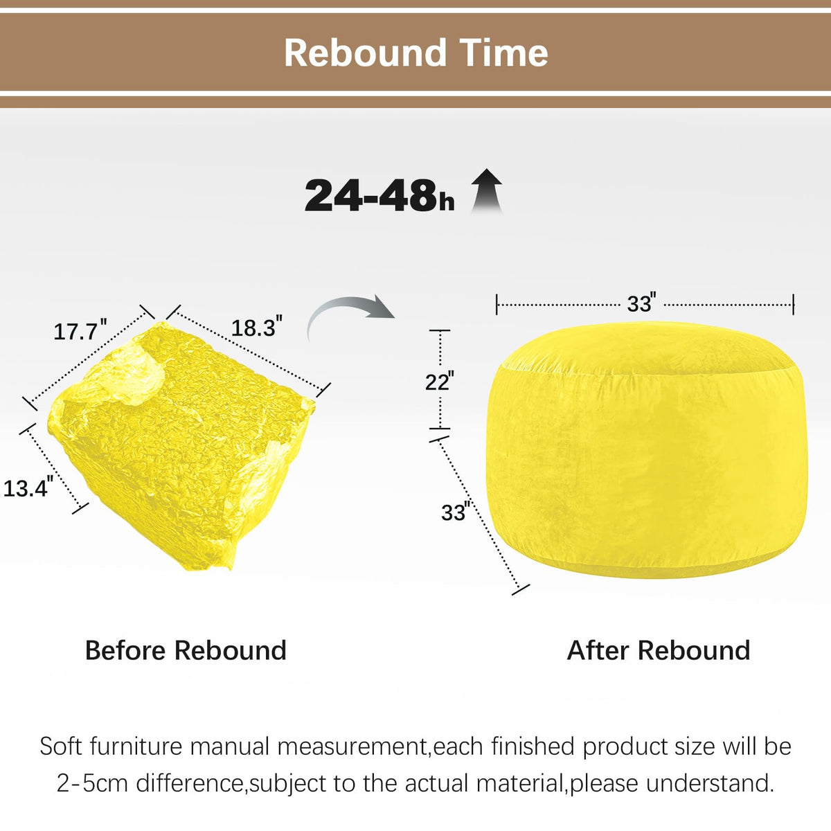 Yellow 3 ft Memory Foam Bean Bag Chair N94366