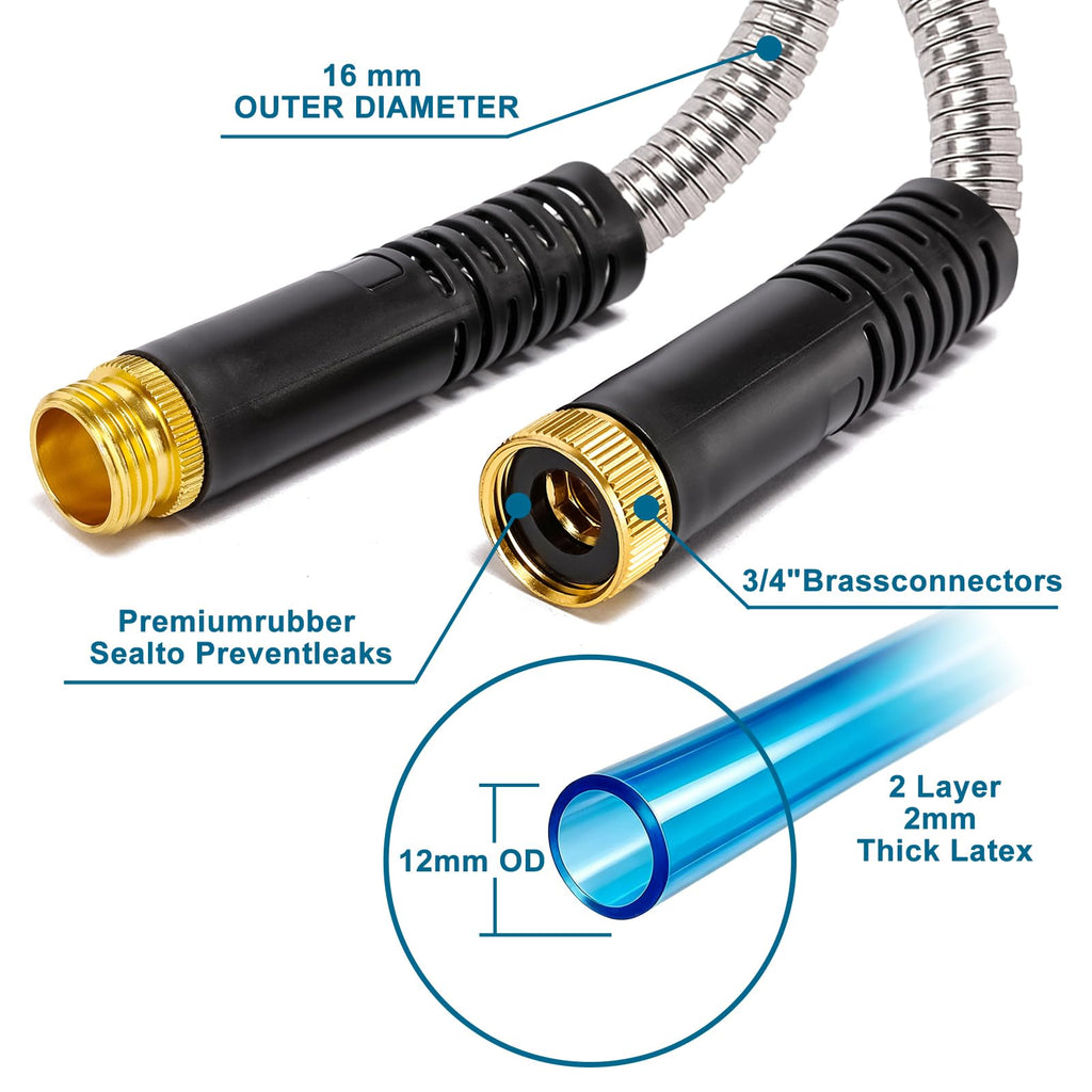 Metal Garden Hose 100 ft x 5/8 in Stainless Steel Non Expandable Kink Resistant A532427