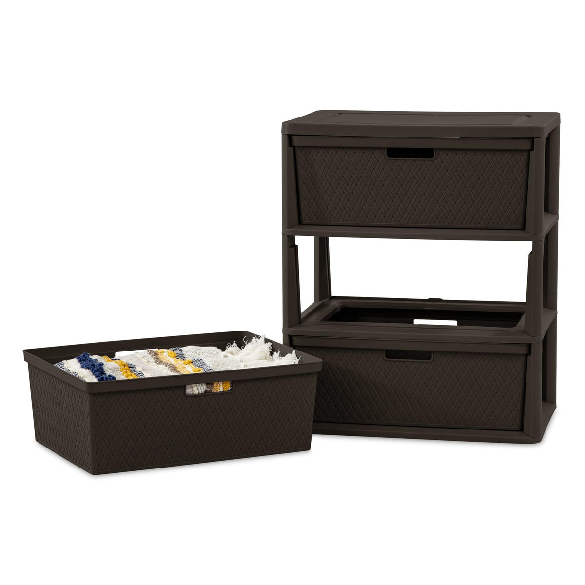 Plastic Drawer Storage Unit with Removable Decorative Panels Brown F55573