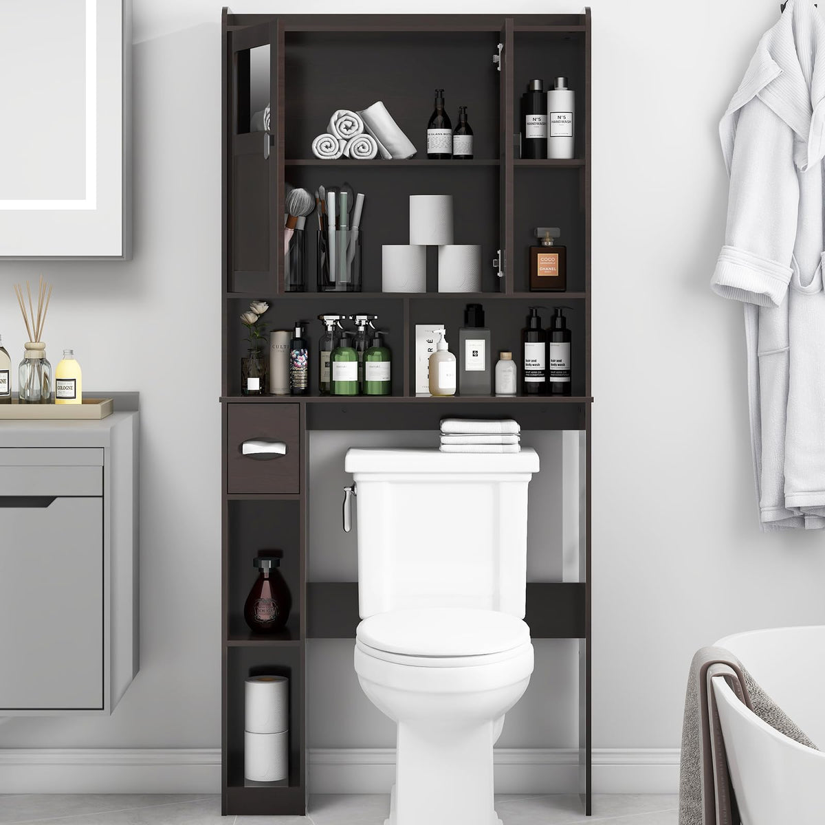 Over The Toilet Storage Cabinet with Doors and Shelves H730