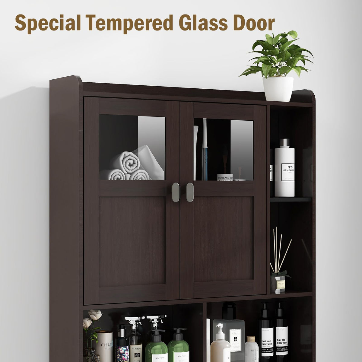 Over The Toilet Storage Cabinet with Doors and Shelves H730