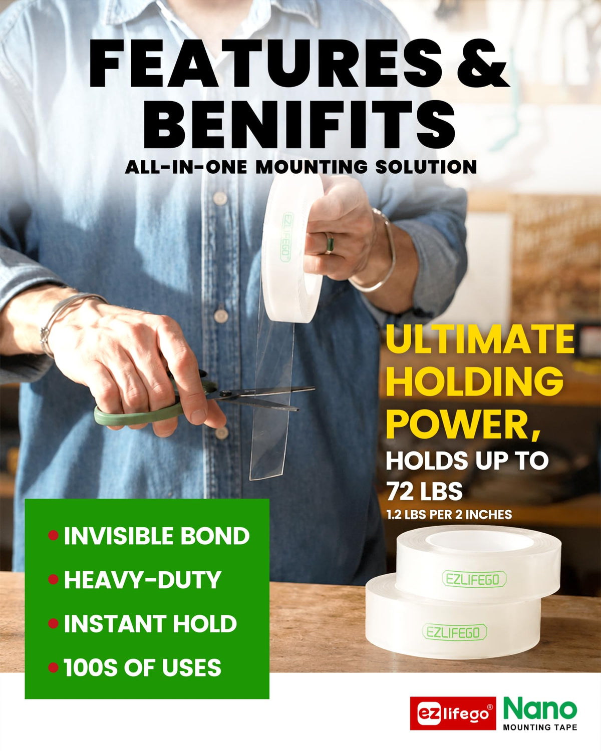 Heavy Duty Double Sided Mounting Tape, 9.85FT P4630