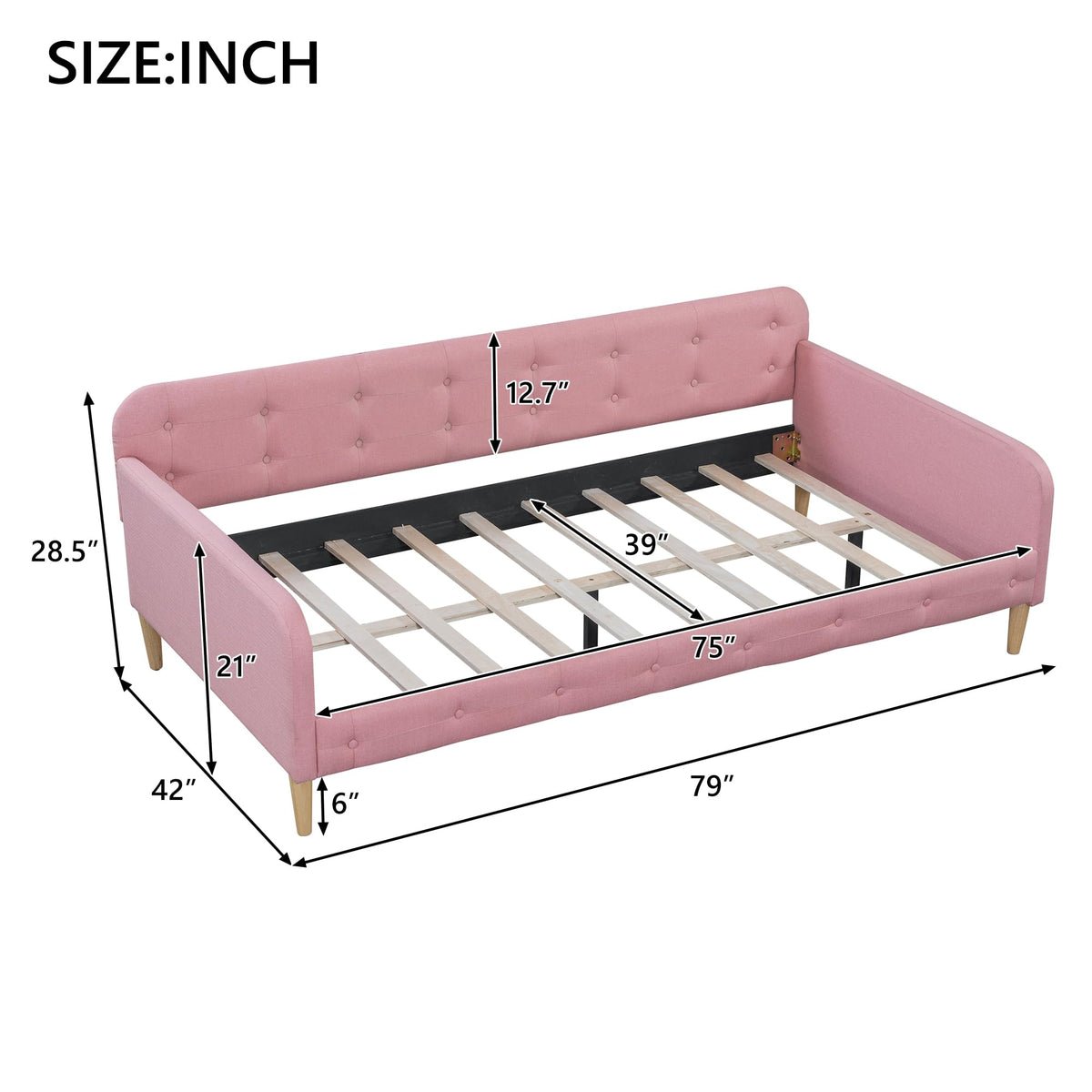 Twin Linen Upholstered Daybed Sofa Bed with Button Tufted Design P8092