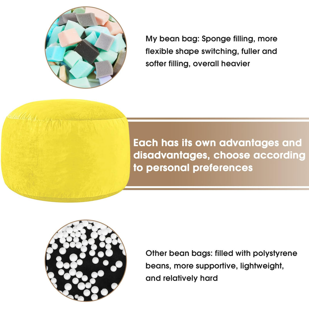 Yellow 3 ft Memory Foam Bean Bag Chair N94366