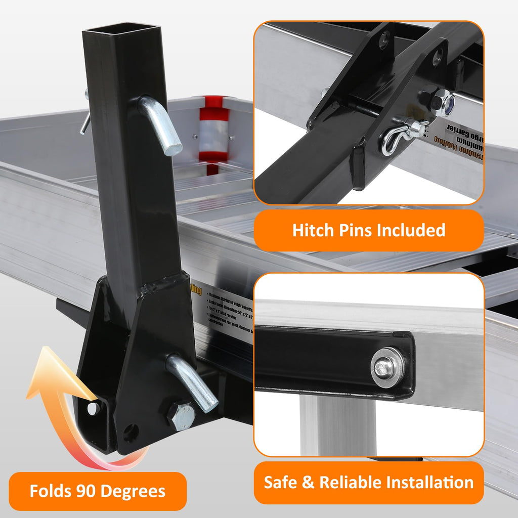 500-lb Capacity 50 inch x 22 inch Folding Aluminum Hitch Mount Cargo Carrier Basket E97079