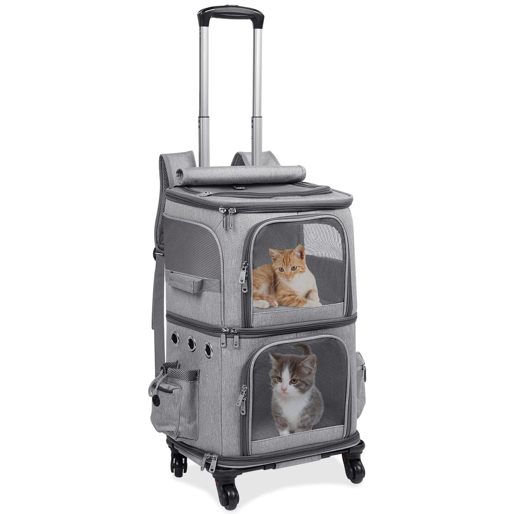 Double-Compartment Cat Backpack Carrier with Wheels F37775