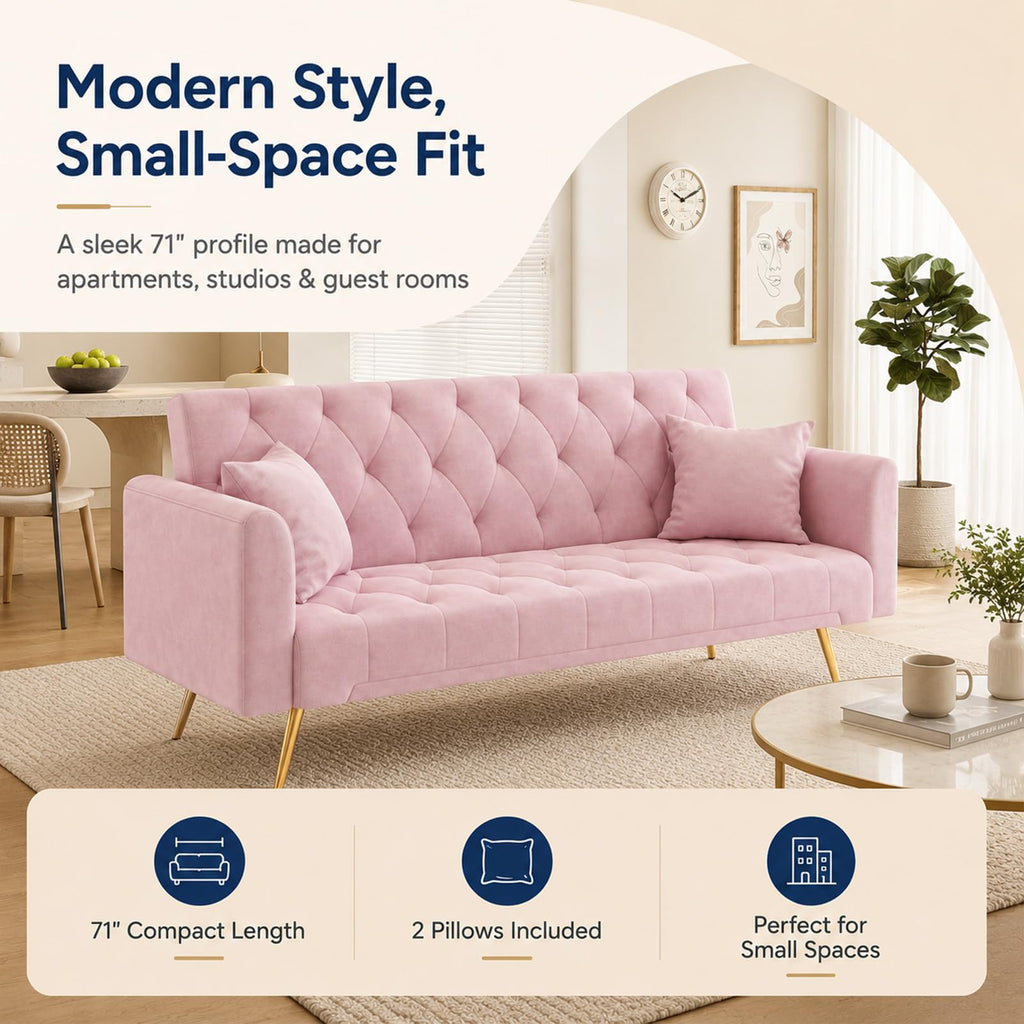 Pink Velvet Futon Sofa Bed W665537