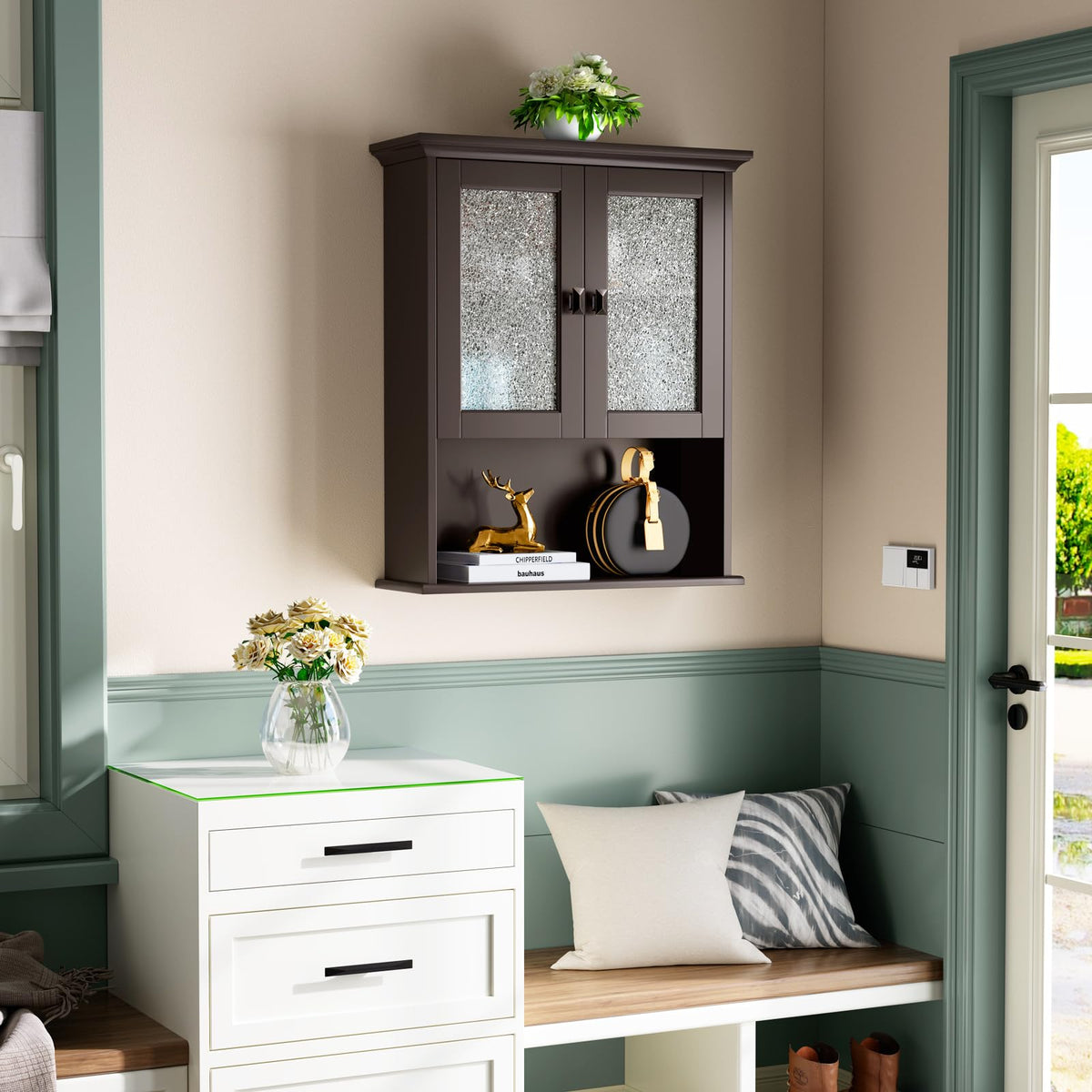 Wall Mount Medicine Cabinet with Tempered Glass Door G769624