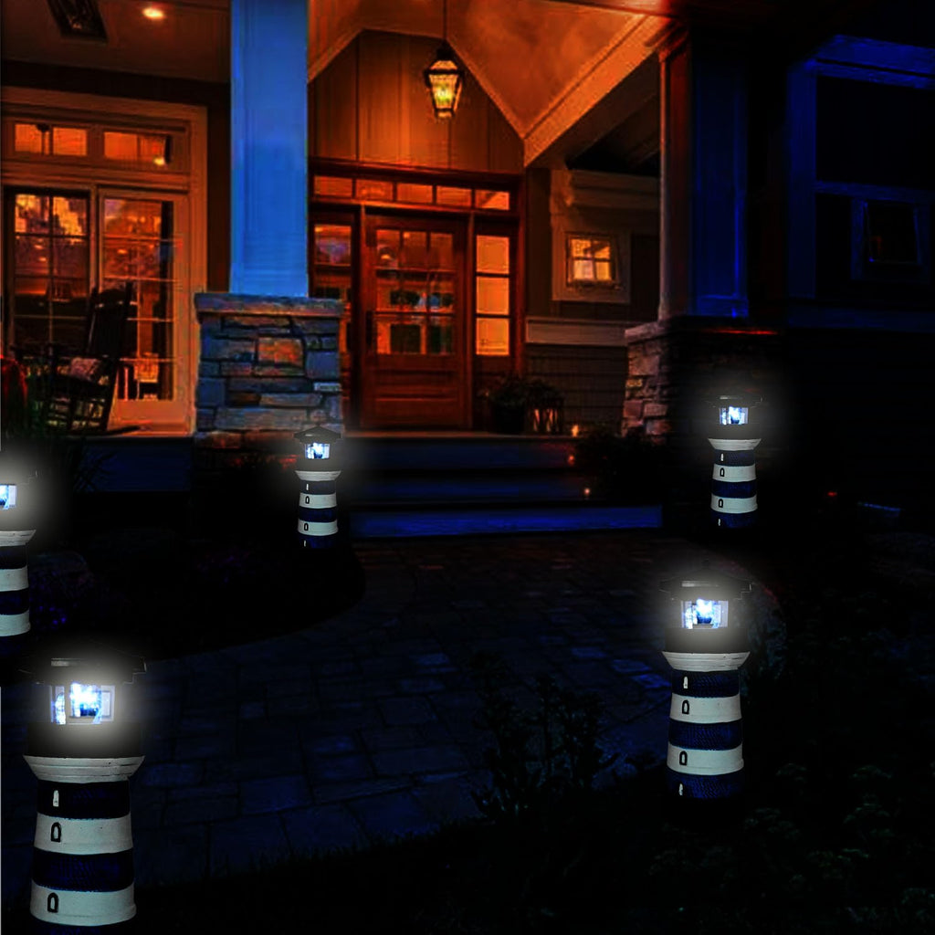 Solar Lighthouse Rotating Beacon Led Yard Statue B4988
