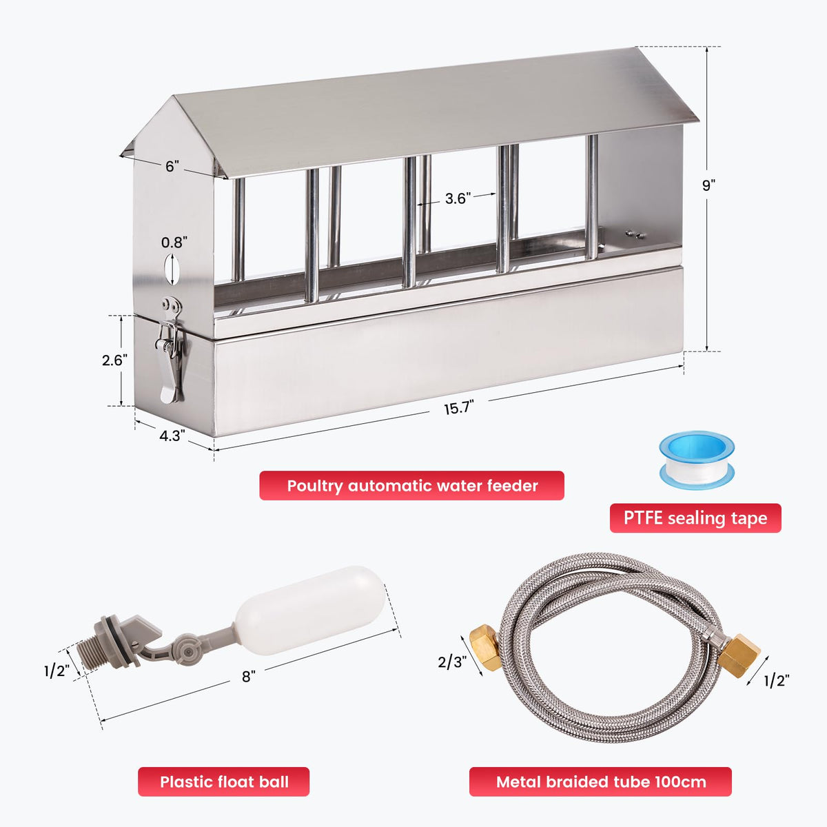 Automatic Stainless Steel Chicken Waterer with Float Valve U9207