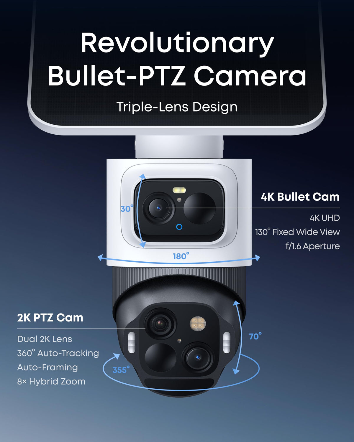 4K Solar 3-Lens PTZ Security Camera 4-Cam Kit W29102