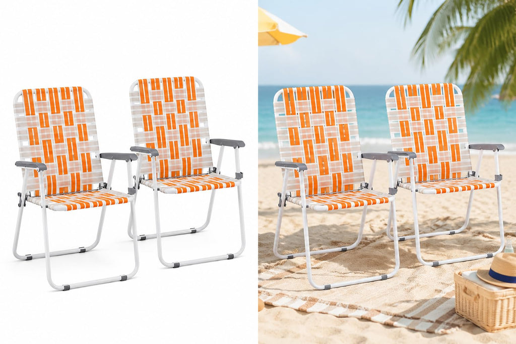 Webbed Foldable Metal Patio Chairs Set of 2 J86473