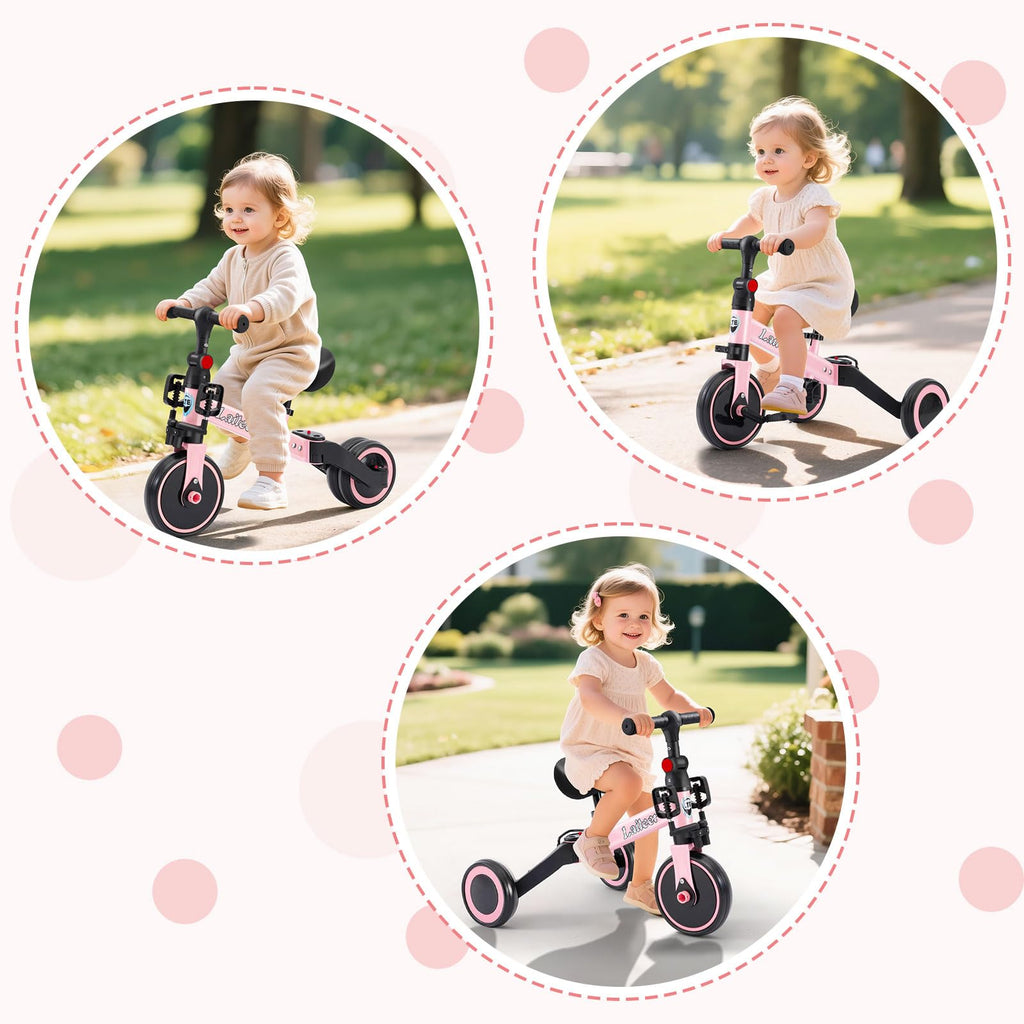 Folding Kids Tricycle with Adjustable Seat & Removable Pedal, Pink N413749