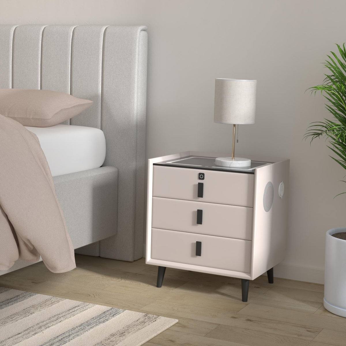 White 3 Drawer Nightstand with Charging Station R7625