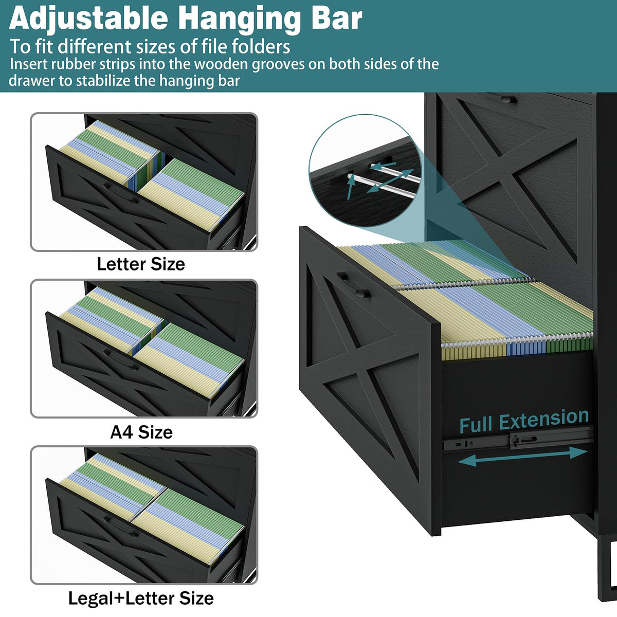 2 Drawer Black File Cabinet with Charging Station Z6693