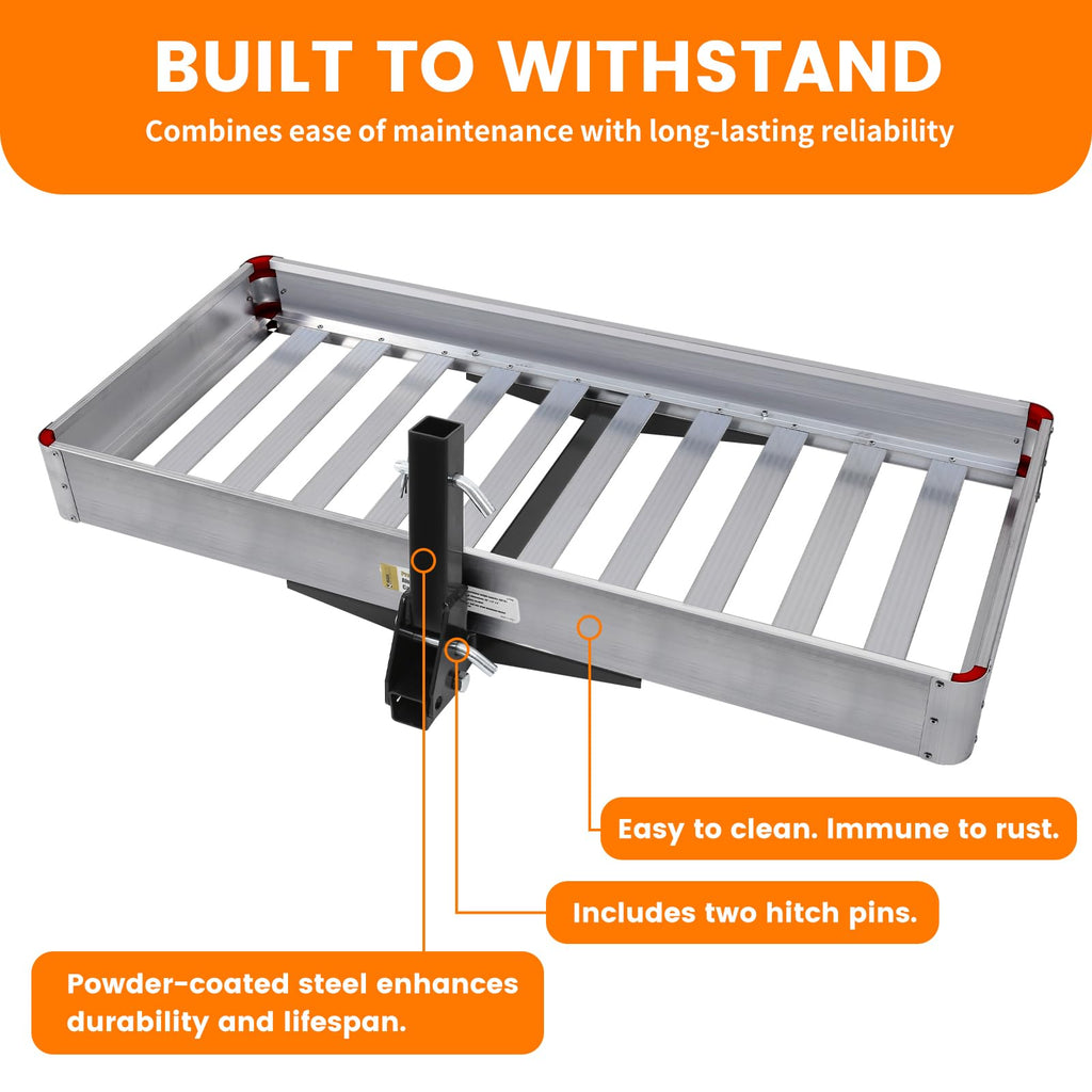 500-lb Capacity 50 inch x 22 inch Folding Aluminum Hitch Mount Cargo Carrier Basket E97079