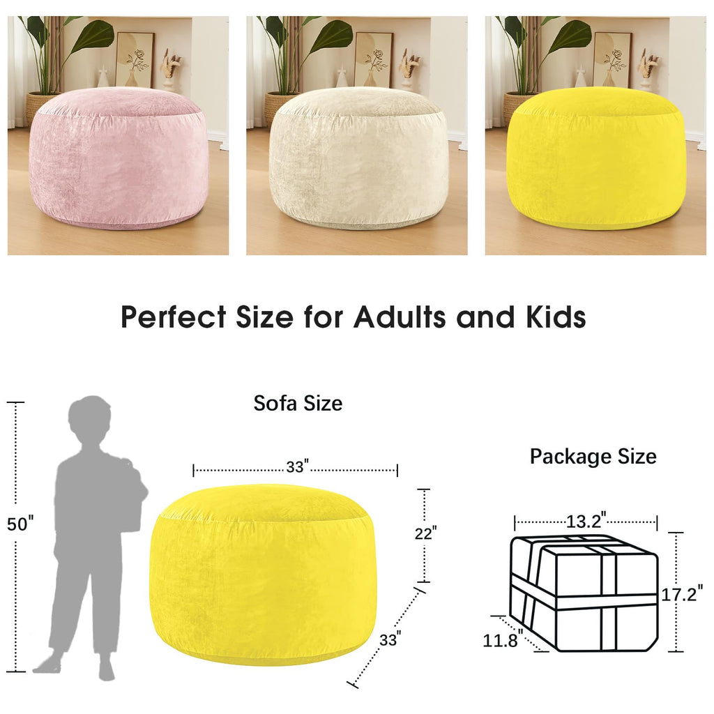Yellow 3 ft Memory Foam Bean Bag Chair N94366