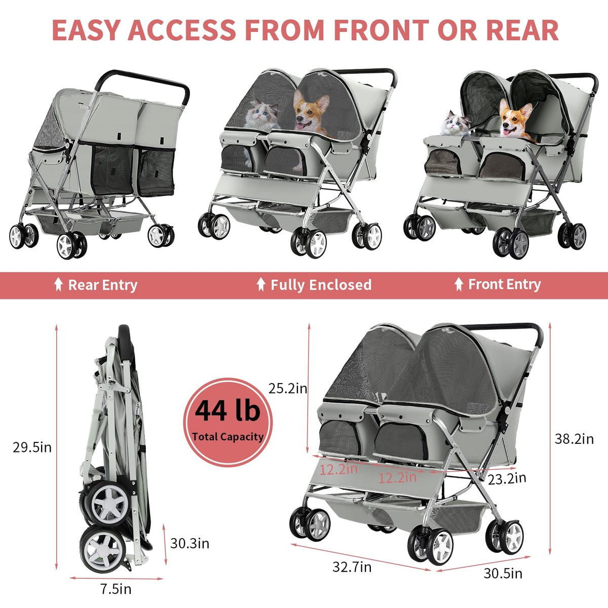 Gray Double Pet Stroller B81567