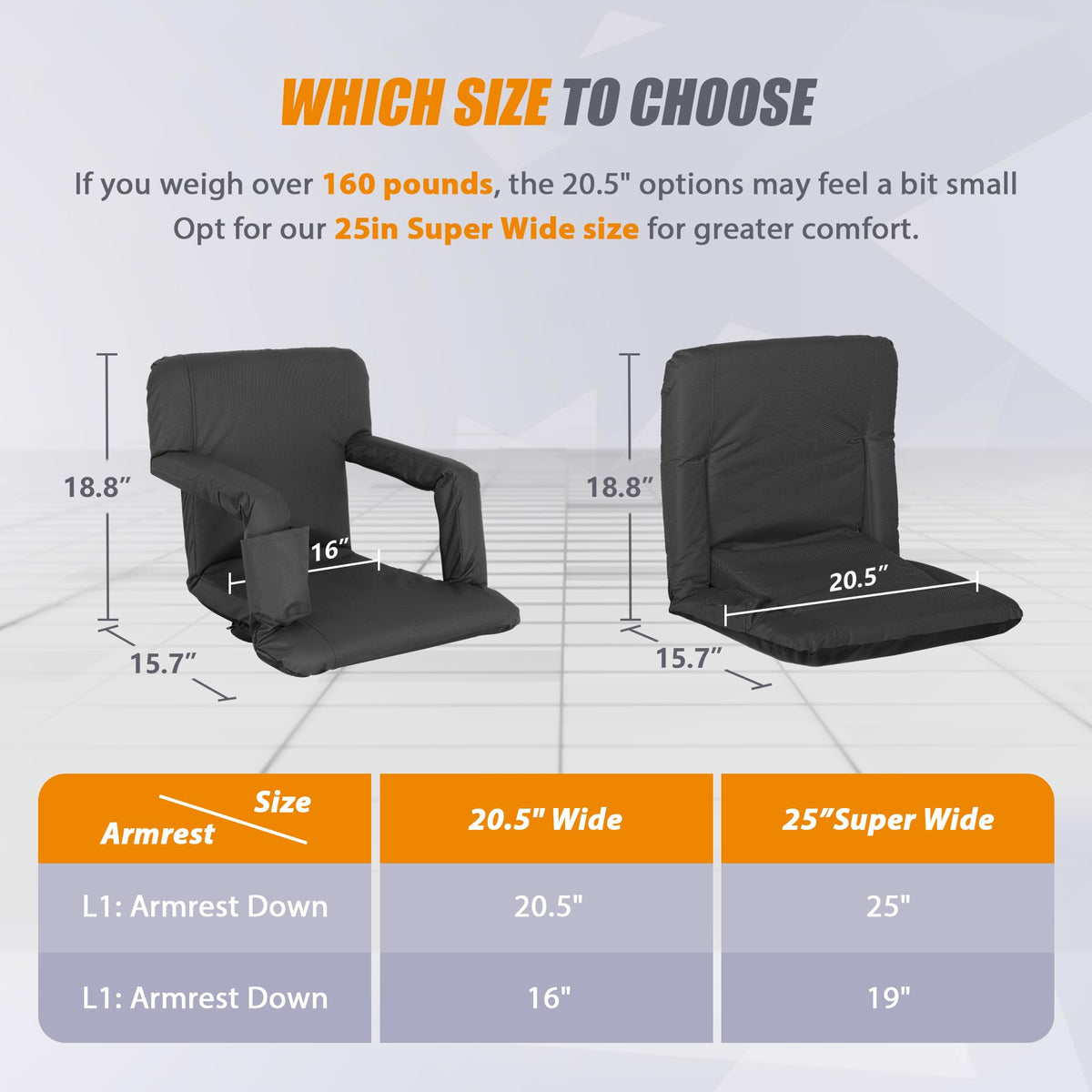 20.5"/25" Wide Padded Stadium Seat with Back Support N763303