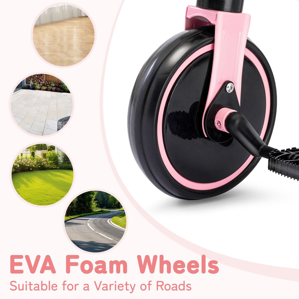 Folding Kids Tricycle with Adjustable Seat & Removable Pedal, Pink N413749