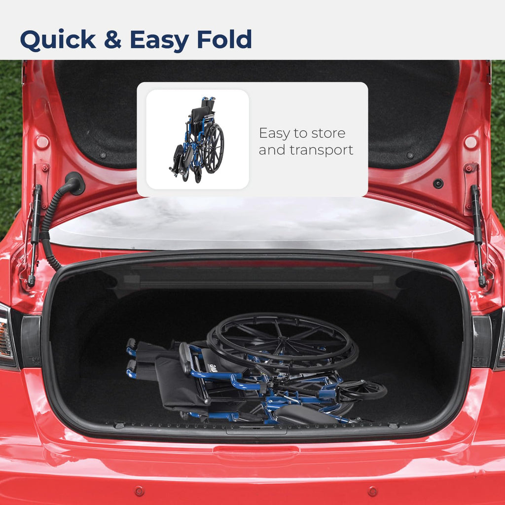 Blue Streak Foldable Wheelchair with Leg Rests M4958