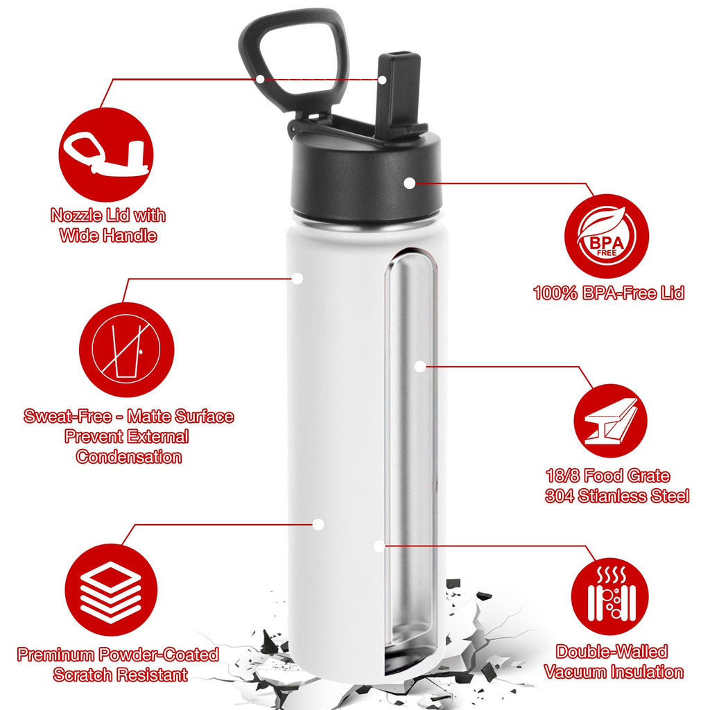 22 oz Stainless Steel Insulated Water Bottles with Straw 8 Pack B962