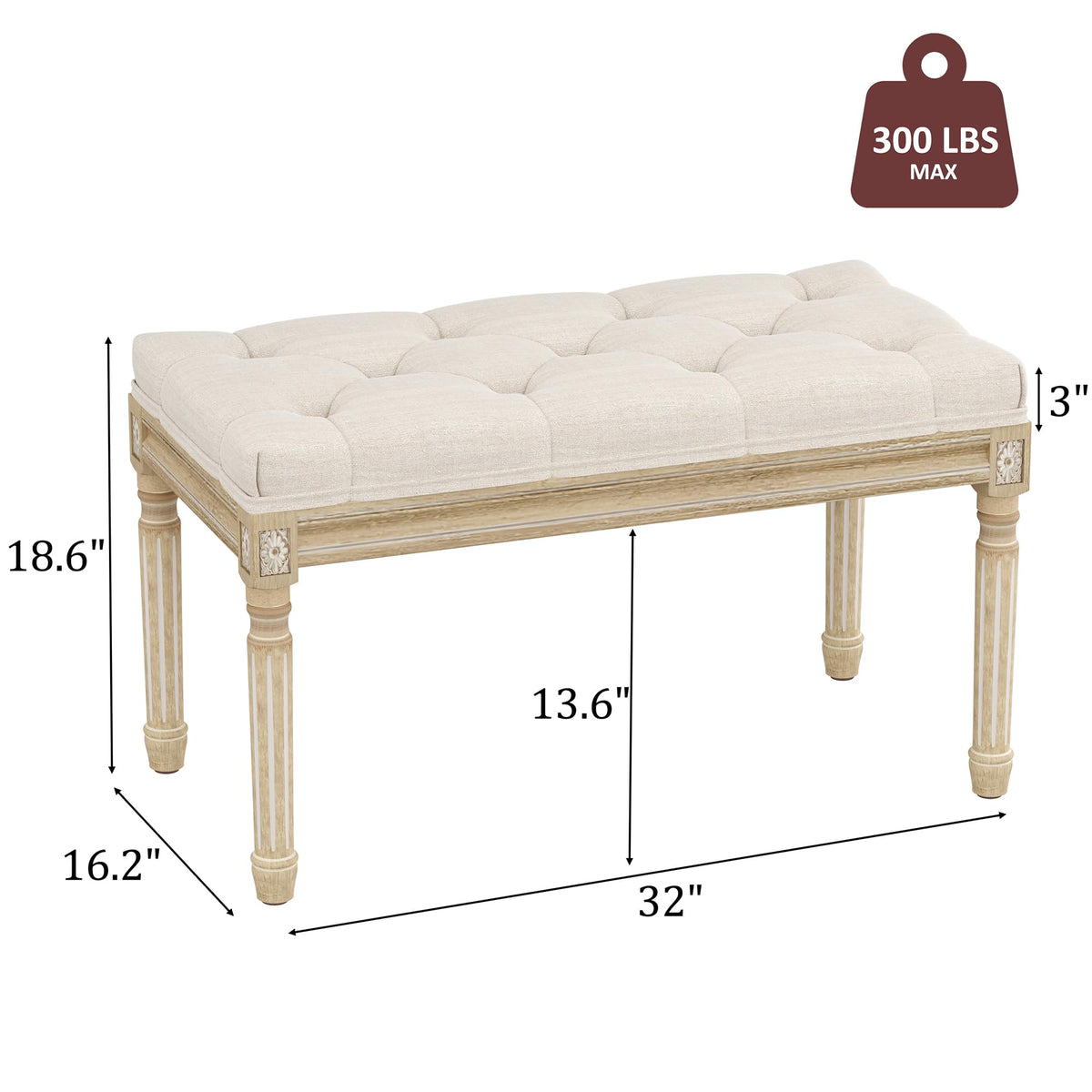 Beige Upholstered Bench with Carved Wood Legs D677034