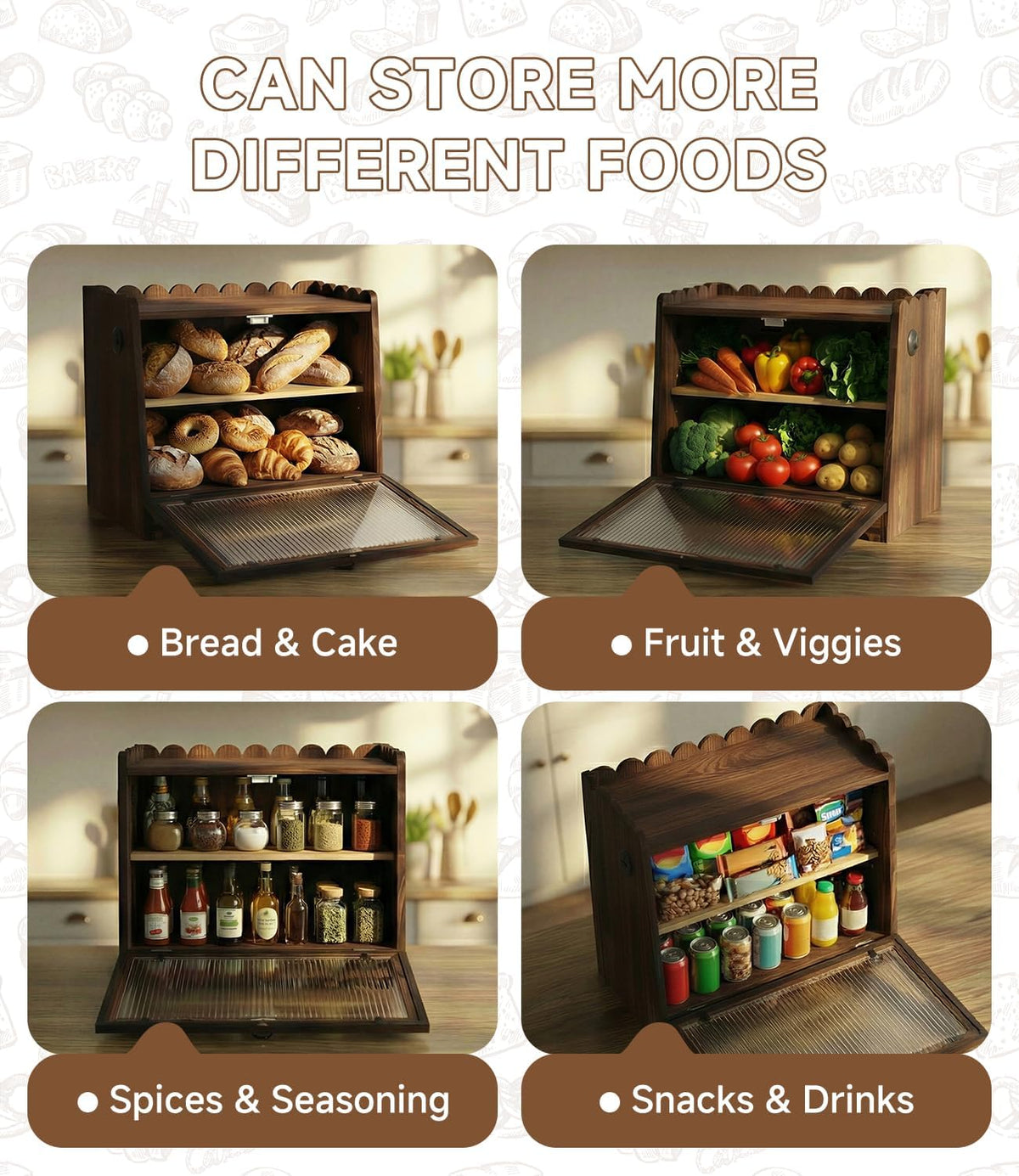 Wooden Double Layer Bread Box B7178
