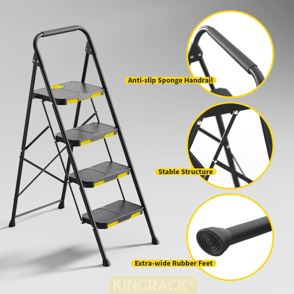 4 Step Steel Step Stool with Safe-Lock, Black D111771
