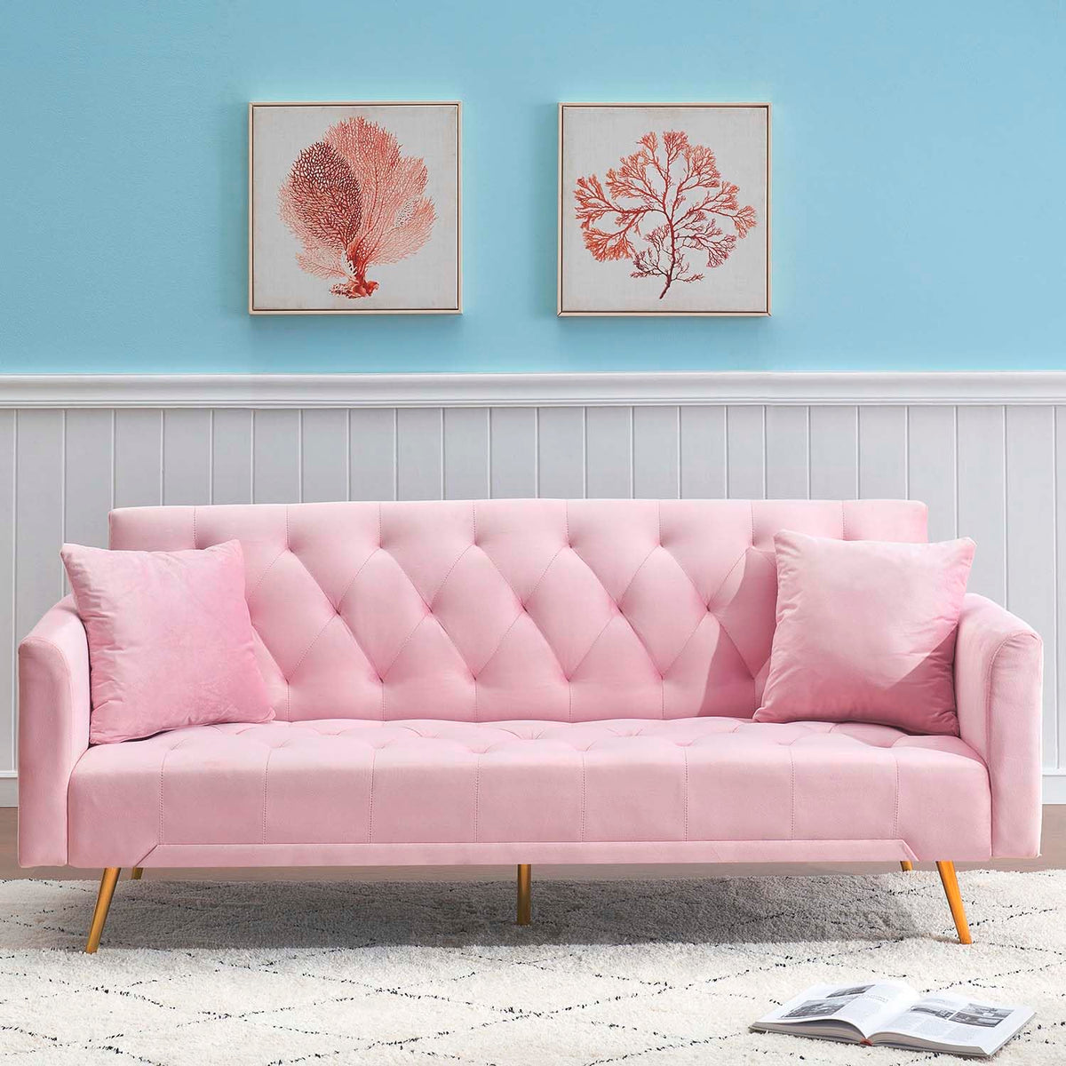 Pink Velvet Futon Sofa Bed W665537