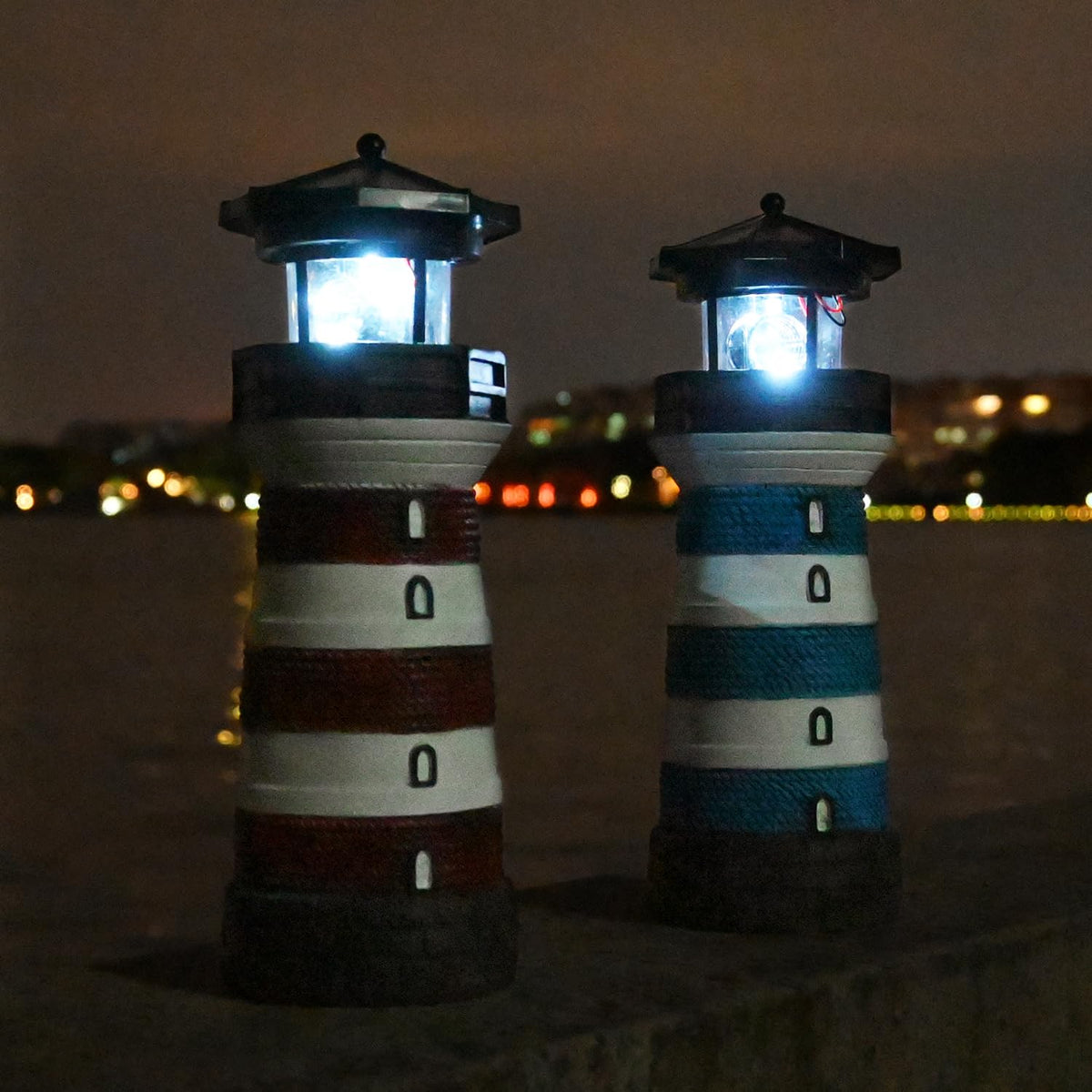 Solar Lighthouse Rotating Beacon Led Yard Statue B4988