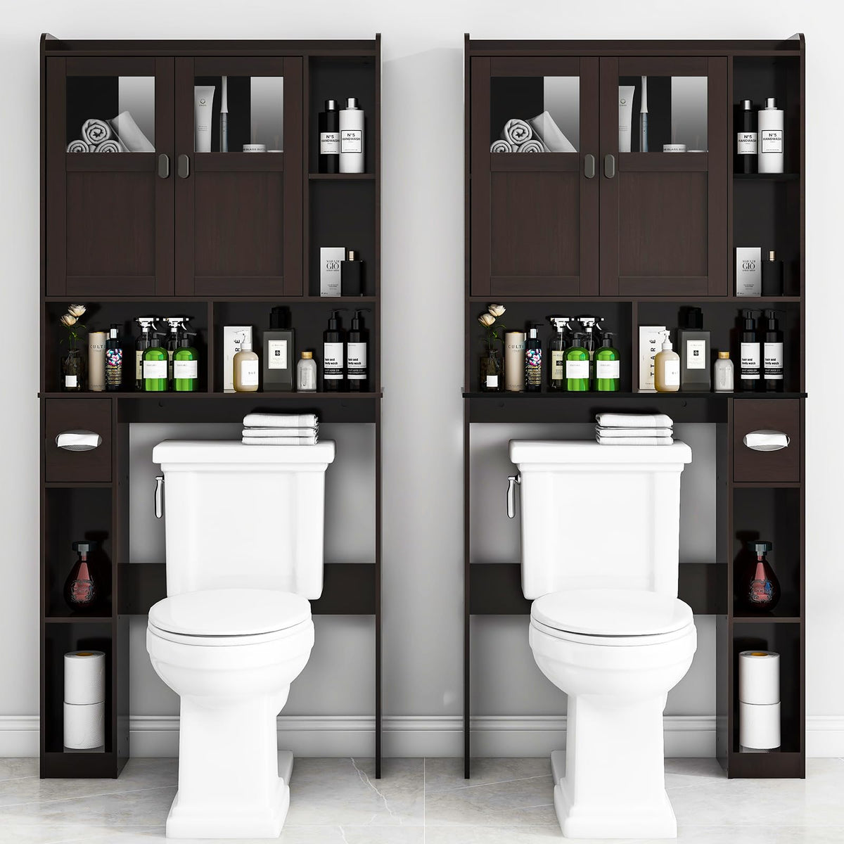 Over The Toilet Storage Cabinet with Doors and Shelves H730