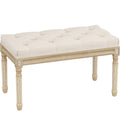 Beige Upholstered Bench with Carved Wood Legs D677034