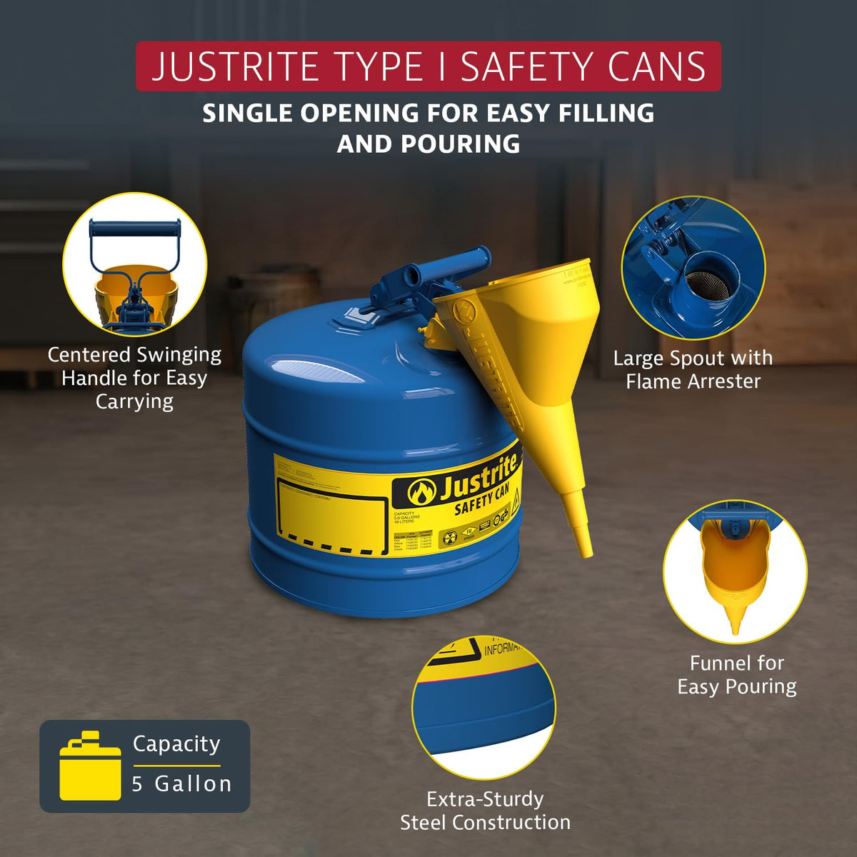 Blue Galvanized Steel Kerosene Safety Can D6636