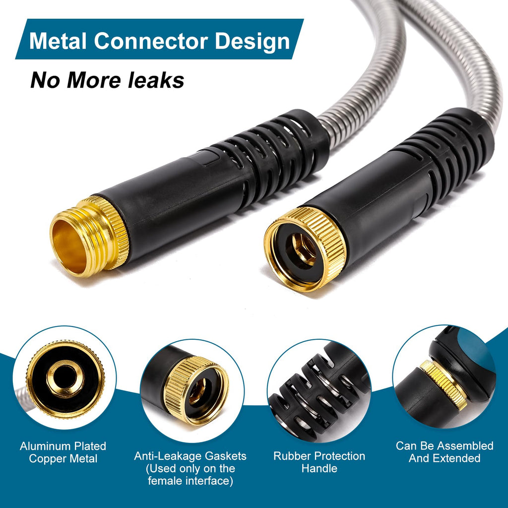 Metal Garden Hose 100 ft x 5/8 in Stainless Steel Non Expandable Kink Resistant A532427