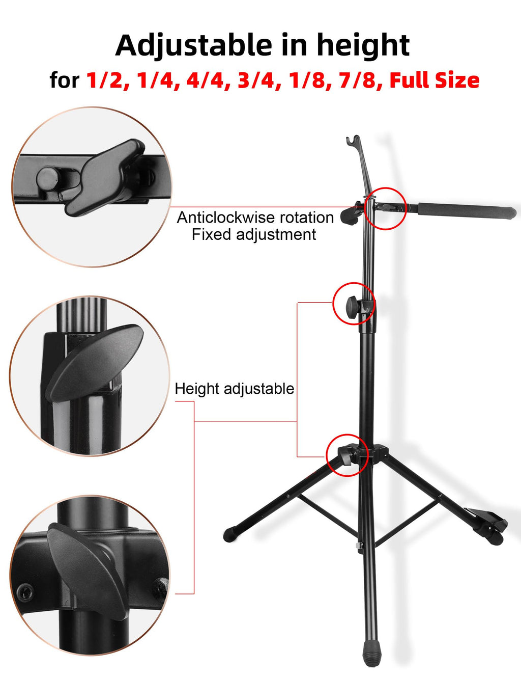 Adjustable Foldable Cello Stand with Bow Hook B5109