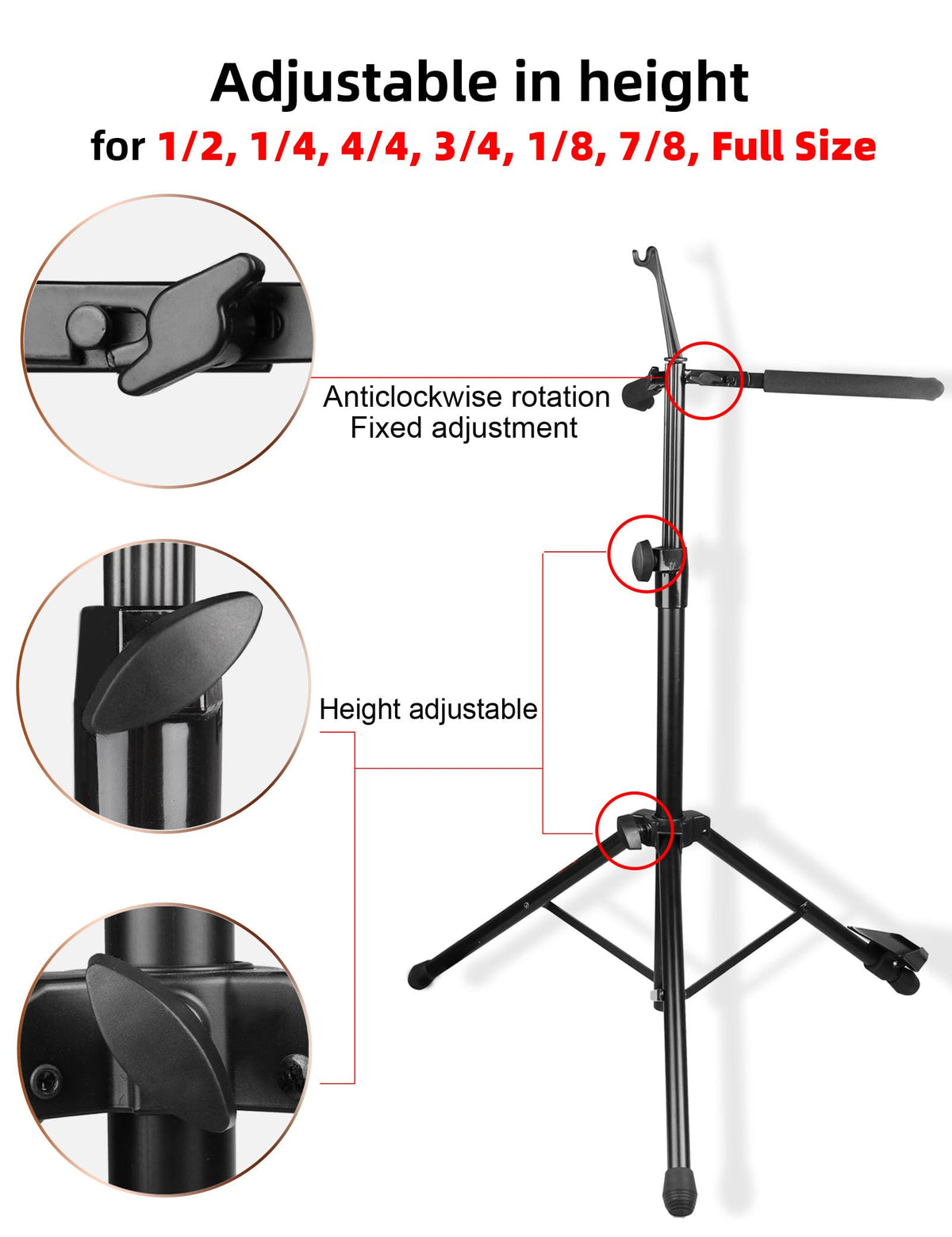 Adjustable Foldable Cello Stand with Bow Hook B5109