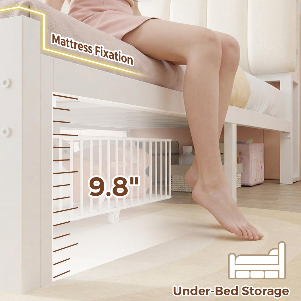 White Upholstered Storage Bed Frame Full Size with Drawers and Charging Station D40669