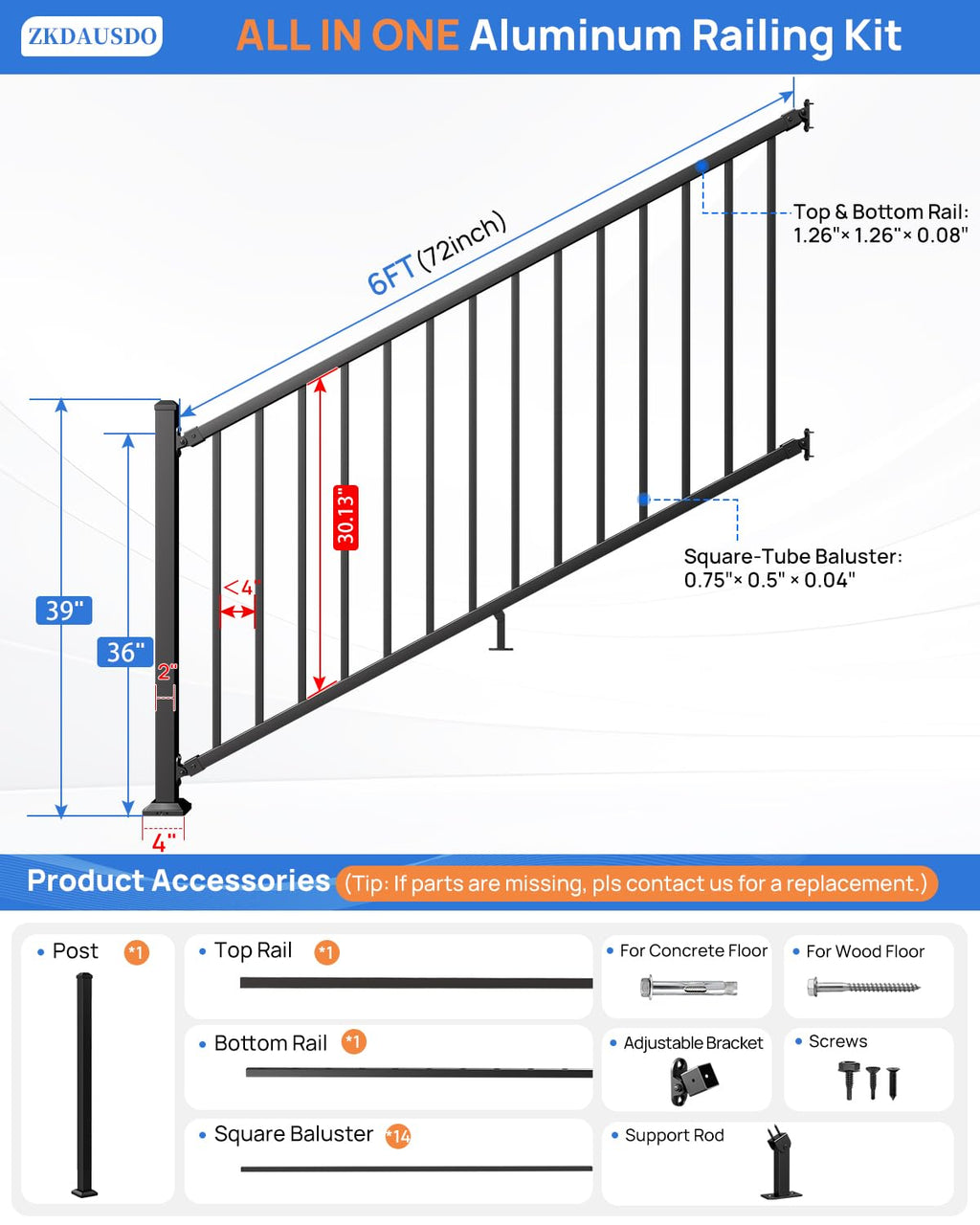 6 ft. W Aluminum Stair Railing Kit Q963