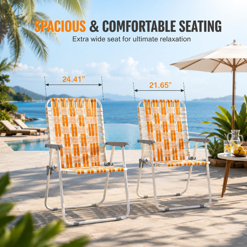 Webbed Foldable Metal Patio Chairs Set of 2 J86473