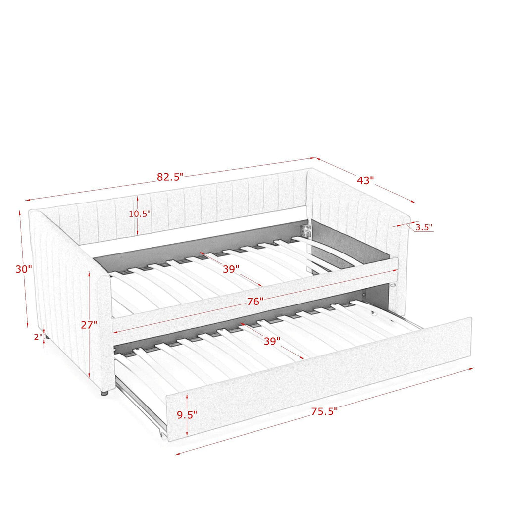 Twin Size Upholstery Daybed with Trundle and Vertical Stripes F215
